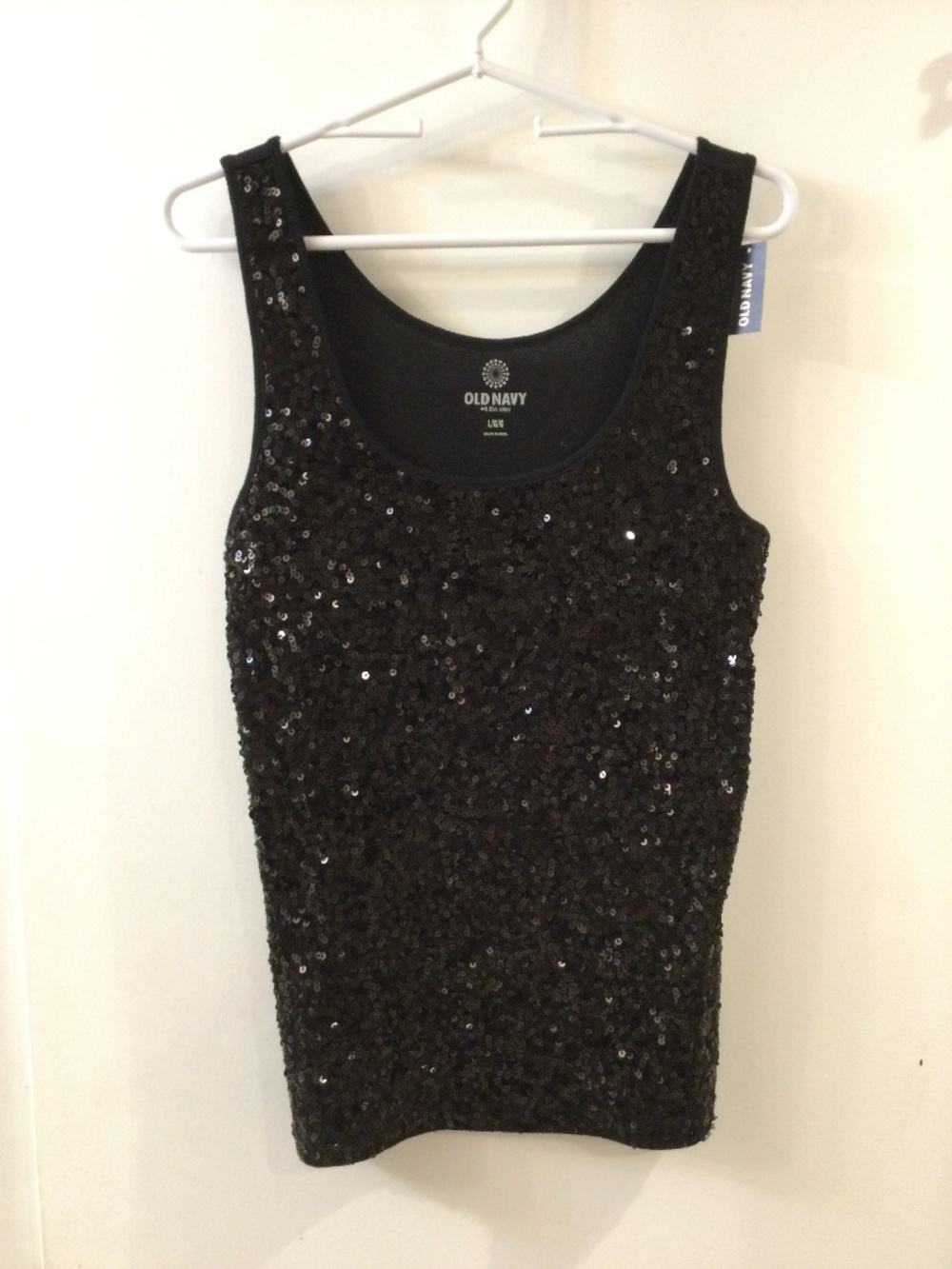 Old Navy Black Sequin Tank Top Size L Cotton Blend